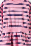 Crew Neck Ruffle Dress, STRAWBERRY MILK/DENIM NAVY STRIPE - example image 3