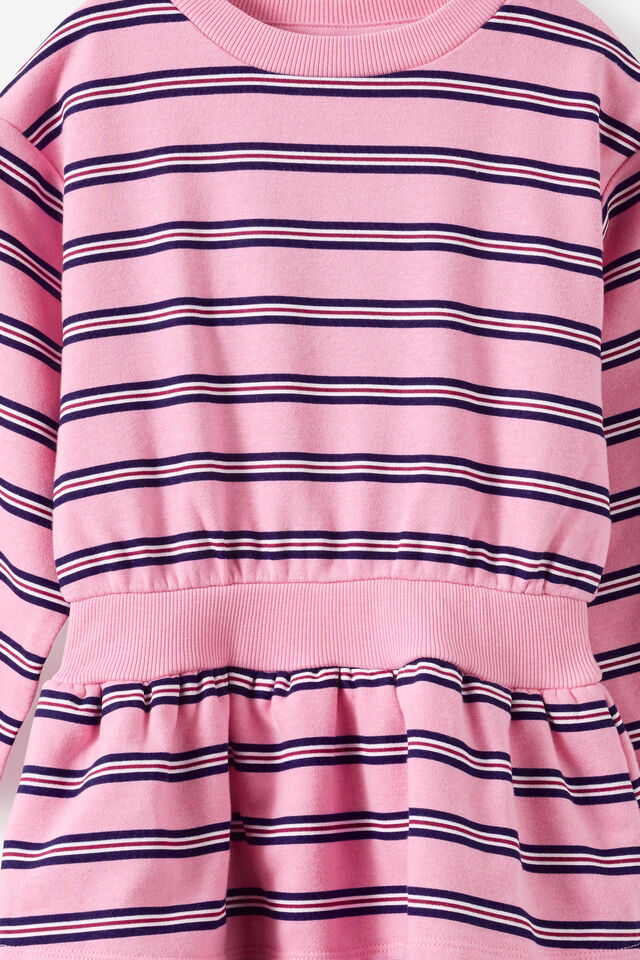Crew Neck Ruffle Dress, STRAWBERRY MILK/DENIM NAVY STRIPE