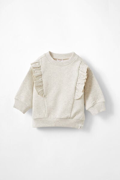 Annabelle Drop Shoulder Ruffle Sweater, OATMEAL MARLE