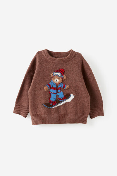 Baby Knit Jumper, LIGHT BROWN/SNOWBOARDING BEAR