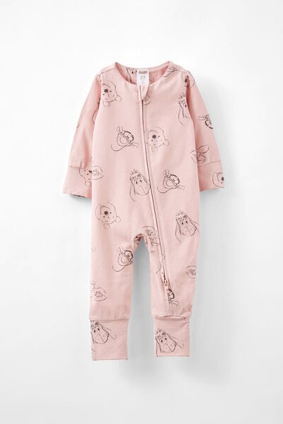 The Billie Long Sleeve Zip Romper License, LCN DIS ZEPHYR/SKETCHY POOH & FRIENDS