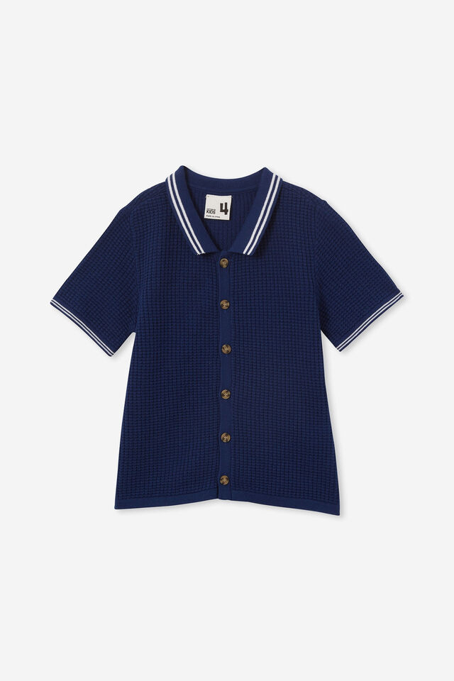 Knitted Short Sleeve Shirt, IN THE NAVY