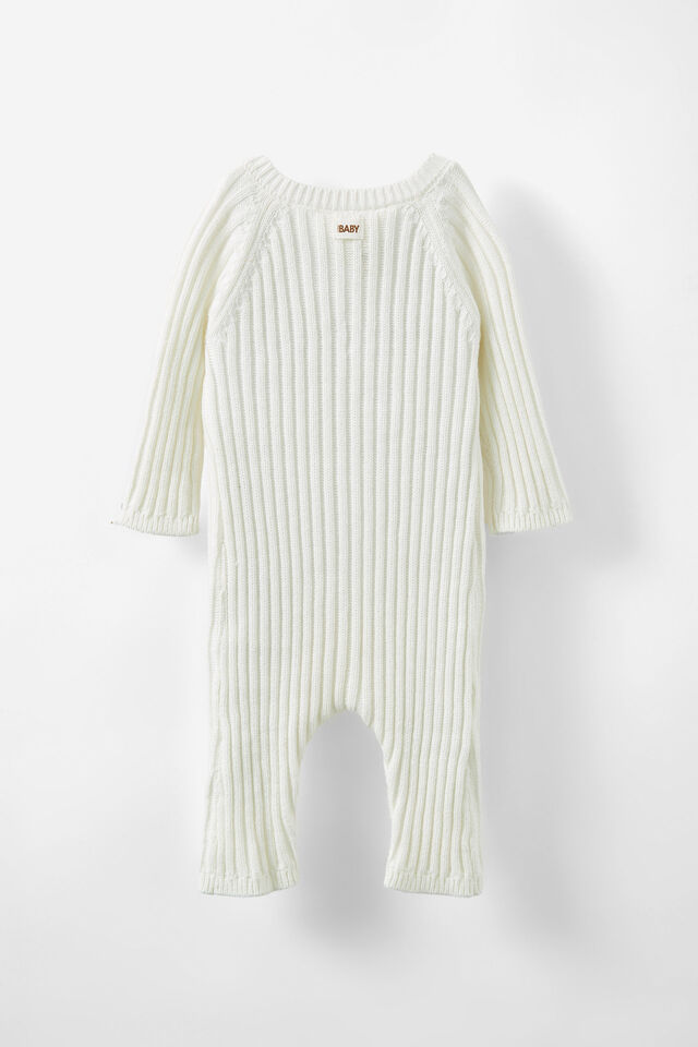 Organic Knit Long Sleeve Romper - Personalised, MILK