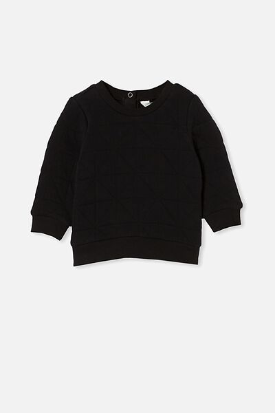 Greer Quilted Sweater, BLACK