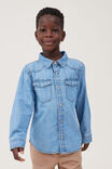 Rugged Western Long Sleeve Shirt, BYRON MID BLUE - alternate image 1