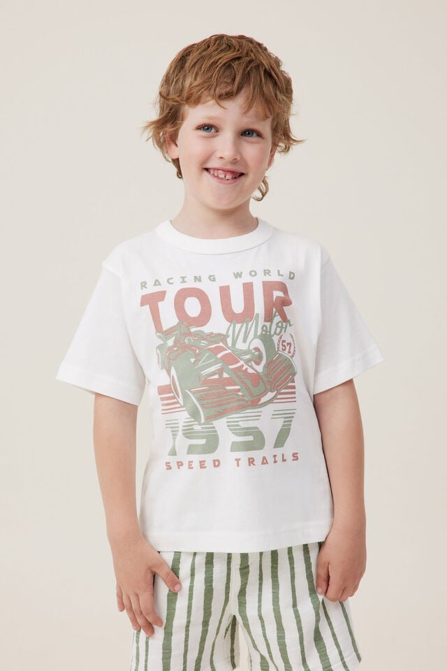 Jonny Short Sleeve Graphic Print Tee, VANILLA/RACING WORLD TOUR