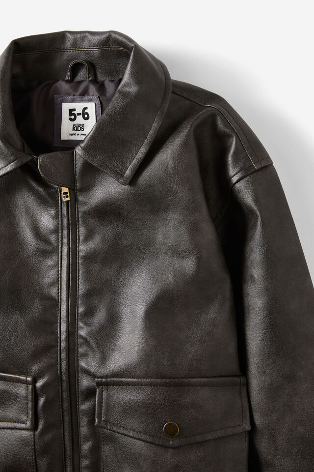 Fletcher Faux Leather Bomber Jacket, AGED HOT CHOCCY