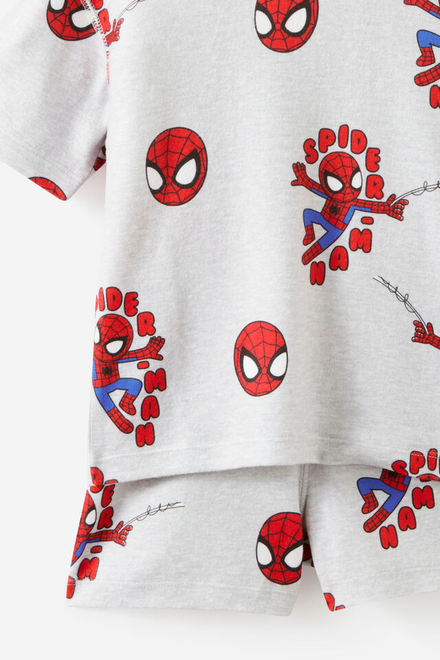 Spiderman Marvel Snoozesoft Short Sleeve Boxer Pj Set, LCN MAR GREY MARLE/SPIDERMAN