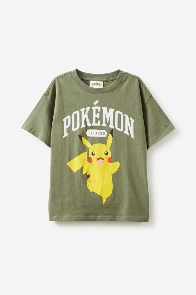 License Drop Shoulder Short Sleeve Tee, LCN POK SWAG GREEN/POKEMON PIKACHU