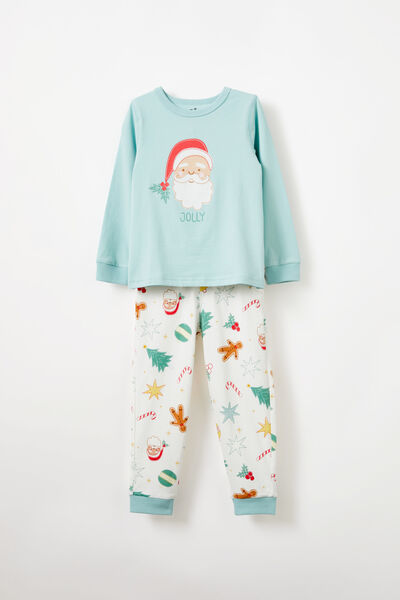 Ace Long Sleeve Pyjama Set, BARBER BLUE/JOLLY SANTA