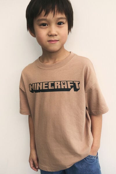 License Drop Shoulder Short Sleeve Tee, LCN MIN TAUPY BROWN/MINECRAFT STEVE & ALEX