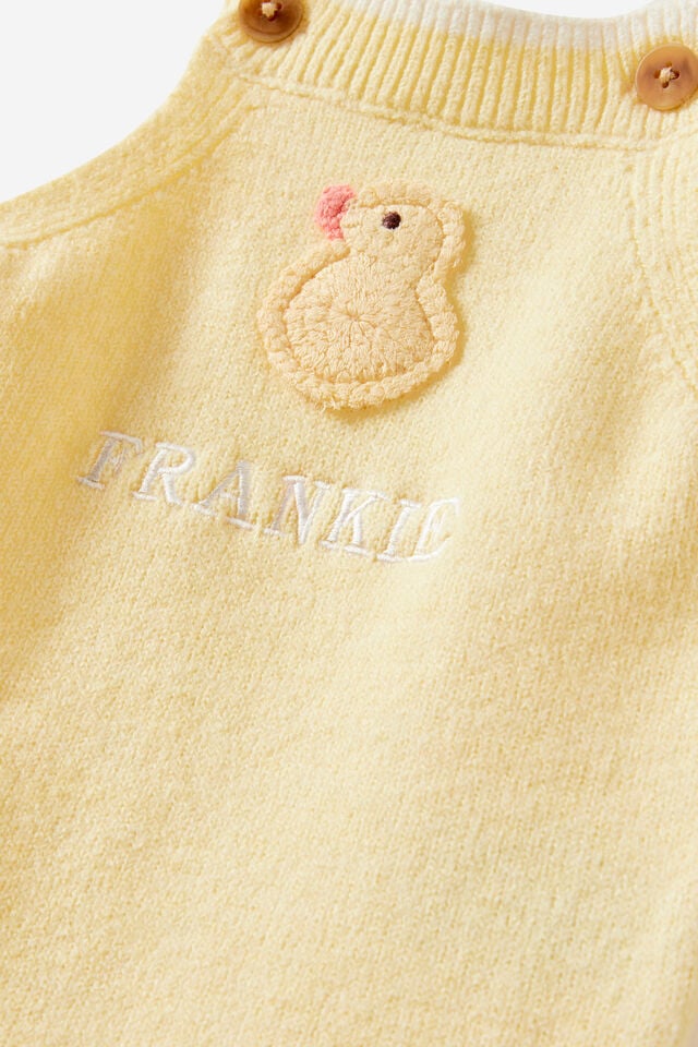 Personlisation Organic Blend Knit Bubbysuit, LEMON SQUASH/DUCKLING