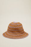 Kids Crochet Bucket Hat, NATURAL/LILAC DROP - alternate image 1
