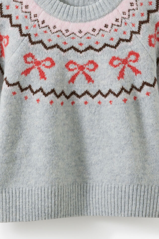 Soft Knit Jumper, GREY MARLE/BOW FAIRISLE