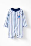 Baby Long Sleeve All In One Swimsuit, DAWN BLUE/VACANCES STRIPE - example image 1
