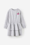 Crew Neck Ruffle Dress, GREY MARLE/CHERRY - example image 1