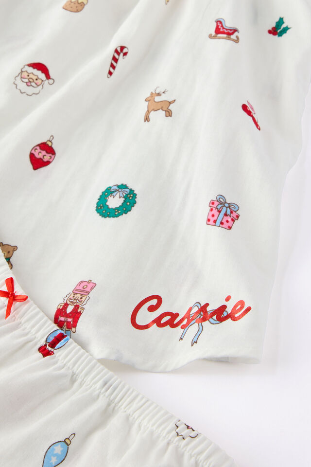 Adults Babydoll Family Xmas Pj Set Personalised, VANILLA/EVERYTHING CHRISTMAS