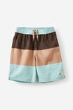 Bobby Stretch Board Short, TAUPY BROWN/BARBER BLUE BLOCK STRIPE - alternate image 1