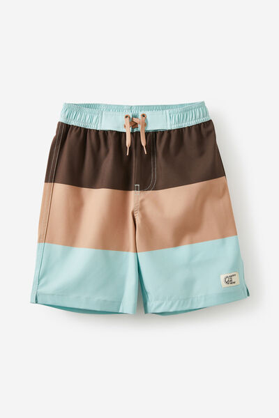 Bobby Stretch Board Short, TAUPY BROWN/BARBER BLUE BLOCK STRIPE