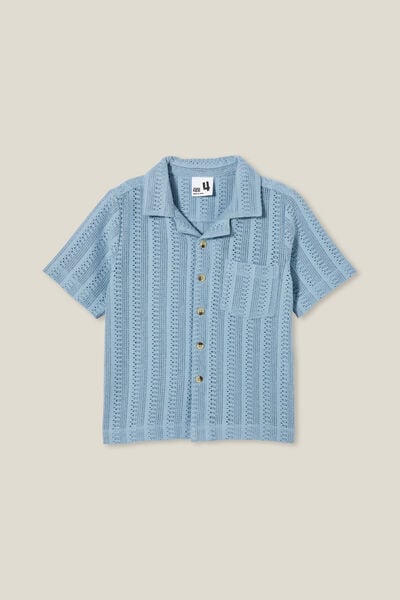 Cabana Short Sleeve Shirt, DUSTY BLUE CROCHET
