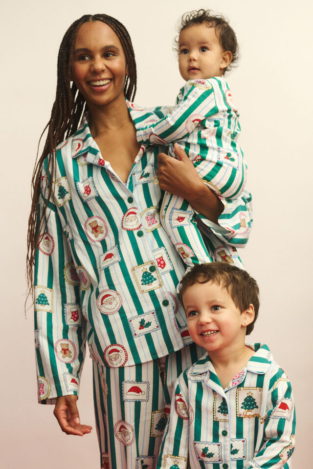 Adult Flannel Xmas Pj Set, ENGLISH IVY/SANTA STAMP