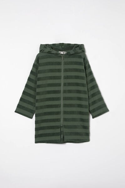 Kids Zip Thru Hooded Towel, SWAG GREEN/JACQUARD STRIPE