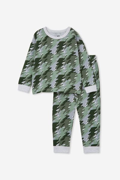 Ace Long Sleeve Pyjama Set, SWAG GREEN/LIGHTNING BOLT CAMO
