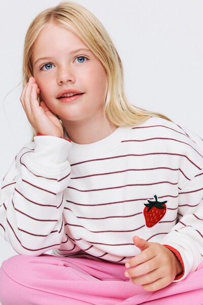 Sammy Oversized Crew, DARK VANILLA/BORDEAUX STRIPE STRAWBERRY