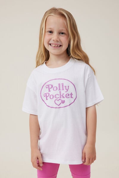 License Drop Shoulder Short Sleeve Tee, LCN MAT POLLY POCKET/WHITE