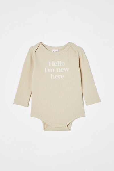 Macacão - Organic Newborn Pointelle Long Sleeve Bubbysuit, RAINY DAY/I M NEW HERE