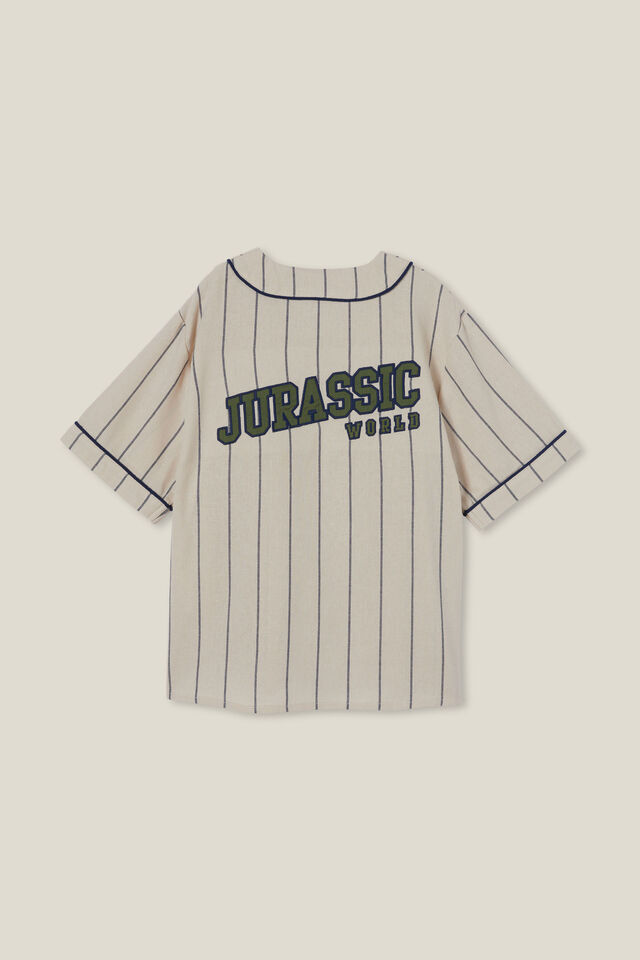 Jurassic Park License Baseball Short Sleeve Shirt, LCN UNI RAINY DAY STRIPE/JURASSIC PARK