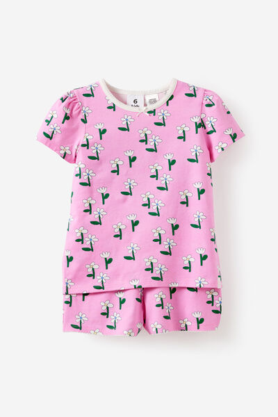 Dreamdrift Puff Short Slv Pj Set, STRAWBERRY MILK/STEM FLORAL