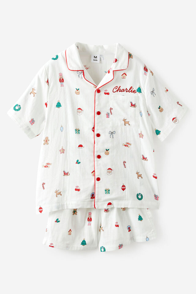 Adult Woven Family Xmas Pj Set Personalised, VANILLA/EVERYTHING CHRISTMAS