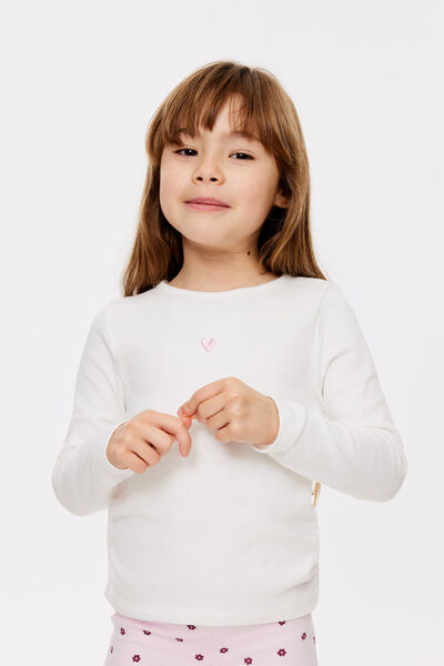 Fitted Long Sleeve Essential Gathered Top, VANILLA/BALLET PINK HEART