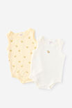 Organic 2Pk Singlet Bubbysuit, LEMON SQUASH/TOY DUCKS - example image 2
