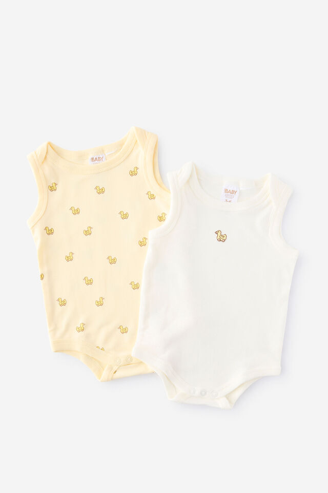 Organic 2Pk Singlet Bubbysuit, LEMON SQUASH/TOY DUCKS