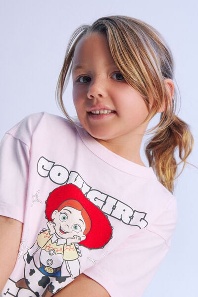 License Drop Shoulder Short Sleeve Tee, LCN DIS TEA PARTY PINK/TOY STORY COWGIRL JESS