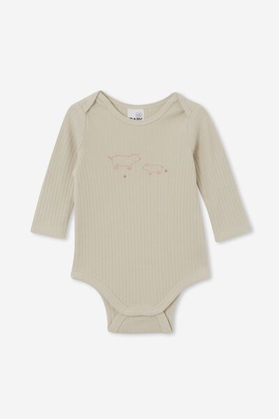 Organic Newborn Long Sleeve Bubbysuit, RAINY DAY/BABY PIGGIES