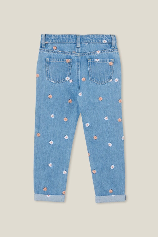 India Mom Jean, FADED VINTAGE WASH/FLORAL EMBROIDERY