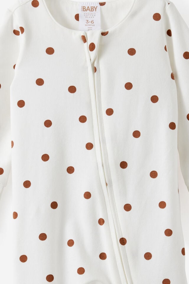 Growie Long Sleeve Zip Romper, VANILLA/POLKA DOT