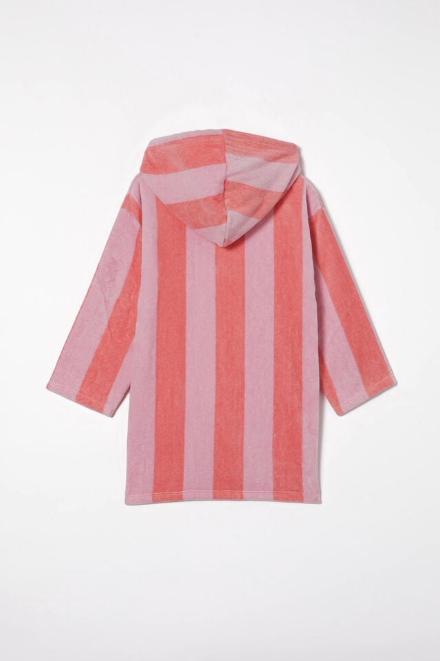 Kids Zip Thru Hooded Towel, BLUSH PINK/CORAL FIZZ STRIPE