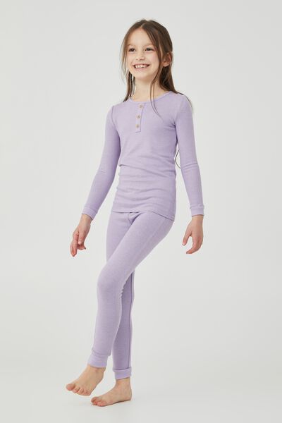 Lily Long Sleeve Pyjama Set, LILAC DROP/FOG GREY MARLE