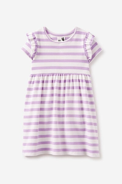 Indie Ruffle Short Sleeve Dress, LILAC DROP STRIPE