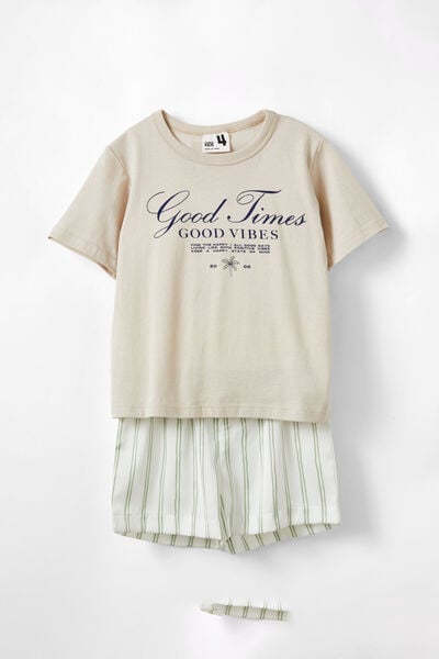 Calvin Short Sleeve Pyjama Set, RAINY DAY/GOOD TIMES