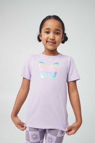 Stevie Short Sleeve Embellished Tee, LILAC DROP/ RAINBOW BUTTERFLY