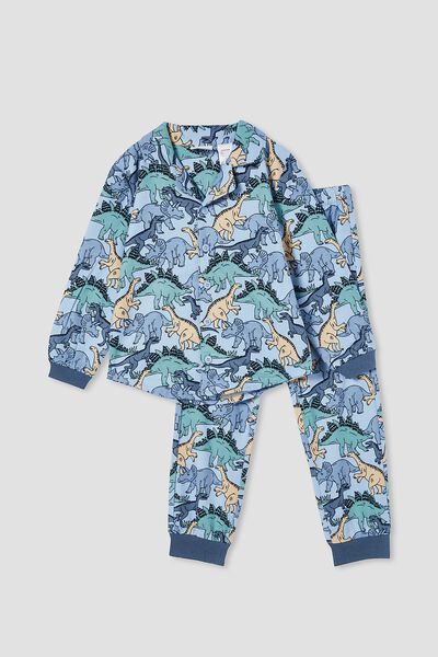 William Long Sleeve Pyjama Set, FROSTY BLUE/DINO STOMP