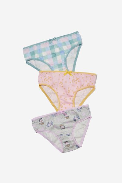 3 Pack Girls Underwear, UNICORN FLORAL/SUMMER GREY MARLE
