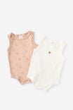Organic 2Pk Singlet Bubbysuit, PEANUT BUTTER/BEARS - example image 2