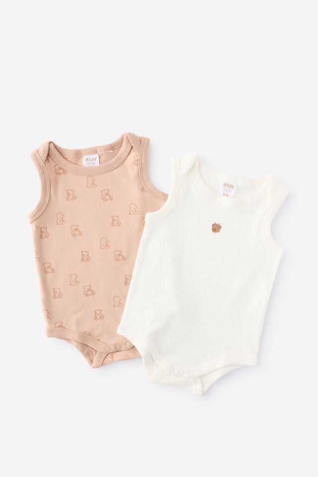 Organic 2Pk Singlet Bubbysuit, PEANUT BUTTER/BEARS