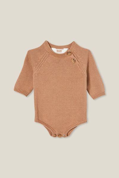 Macacão - Organic Newborn Knit Long Sleeve Bubbysuit, TAUPY BROWN